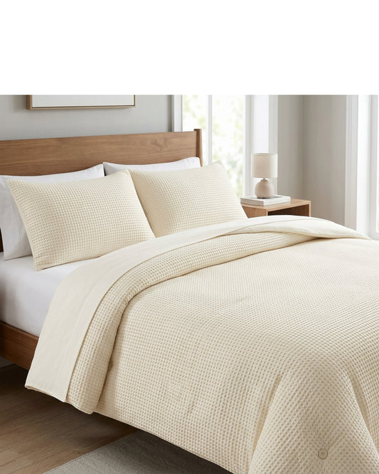 Zovx Waffle Duvet Cover Set King Ivory 3 Piece - Lifestyle view