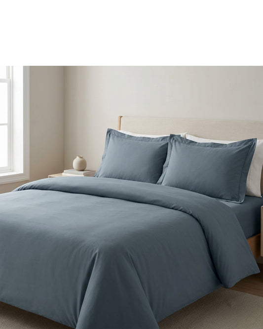 Zovx Cotton Percale Duvet Cover Set Queen Slate 3 Piece - Lifestyle view