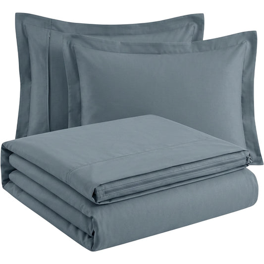 Zovx Cotton Percale Duvet Cover Set Queen Slate 3 Piece - Product view