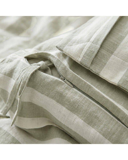 Zovx Linen Blend Striped Duvet Cover Set Full Sage 3 Piece - Detail view