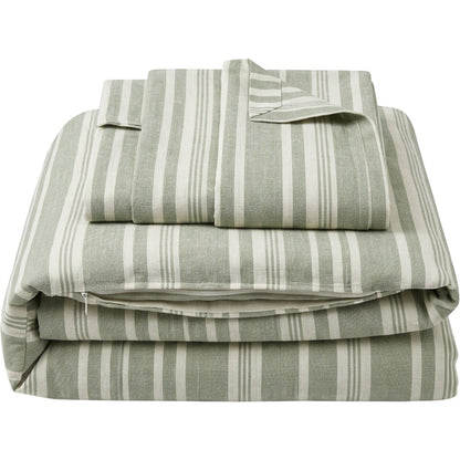 Zovx Linen Blend Striped Duvet Cover Set Full Sage 3 Piece - Product view