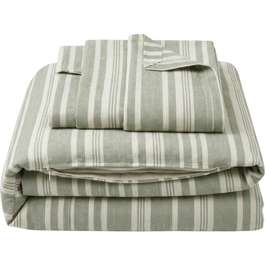 Zovx Linen Blend Striped Duvet Cover Set Full Sage 3 Piece