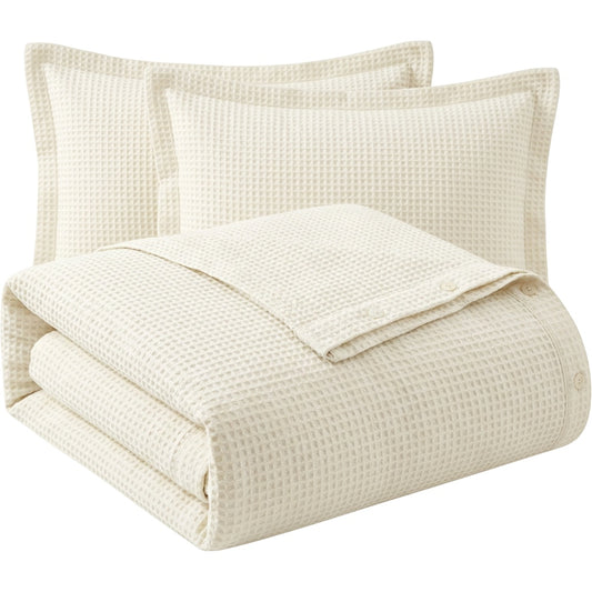 Zovx Waffle Duvet Cover Set King Ivory 3 Piece - Product view